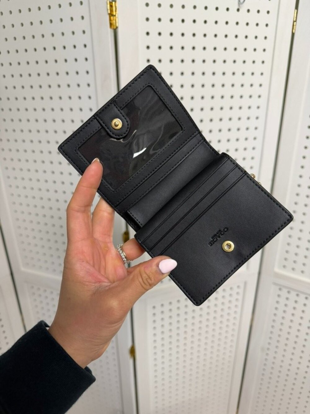 Coach Snap Mini Micro Wallet Black Gold Pebbled Leather with Charm - Picture 6 of 10